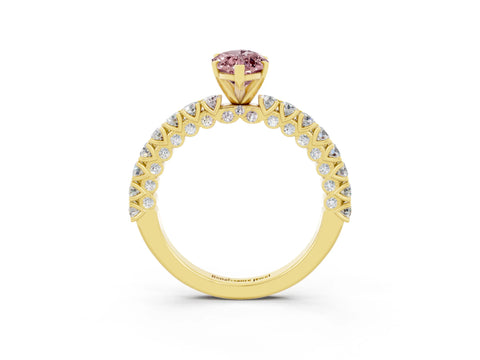 Yellow gold Marquise Cut Diamond Pavé Band Solitaire Ring with Prong Setting_3