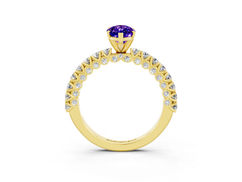 Yellow gold Marquise Cut Diamond Pavé Band Solitaire Ring with Prong Setting_3