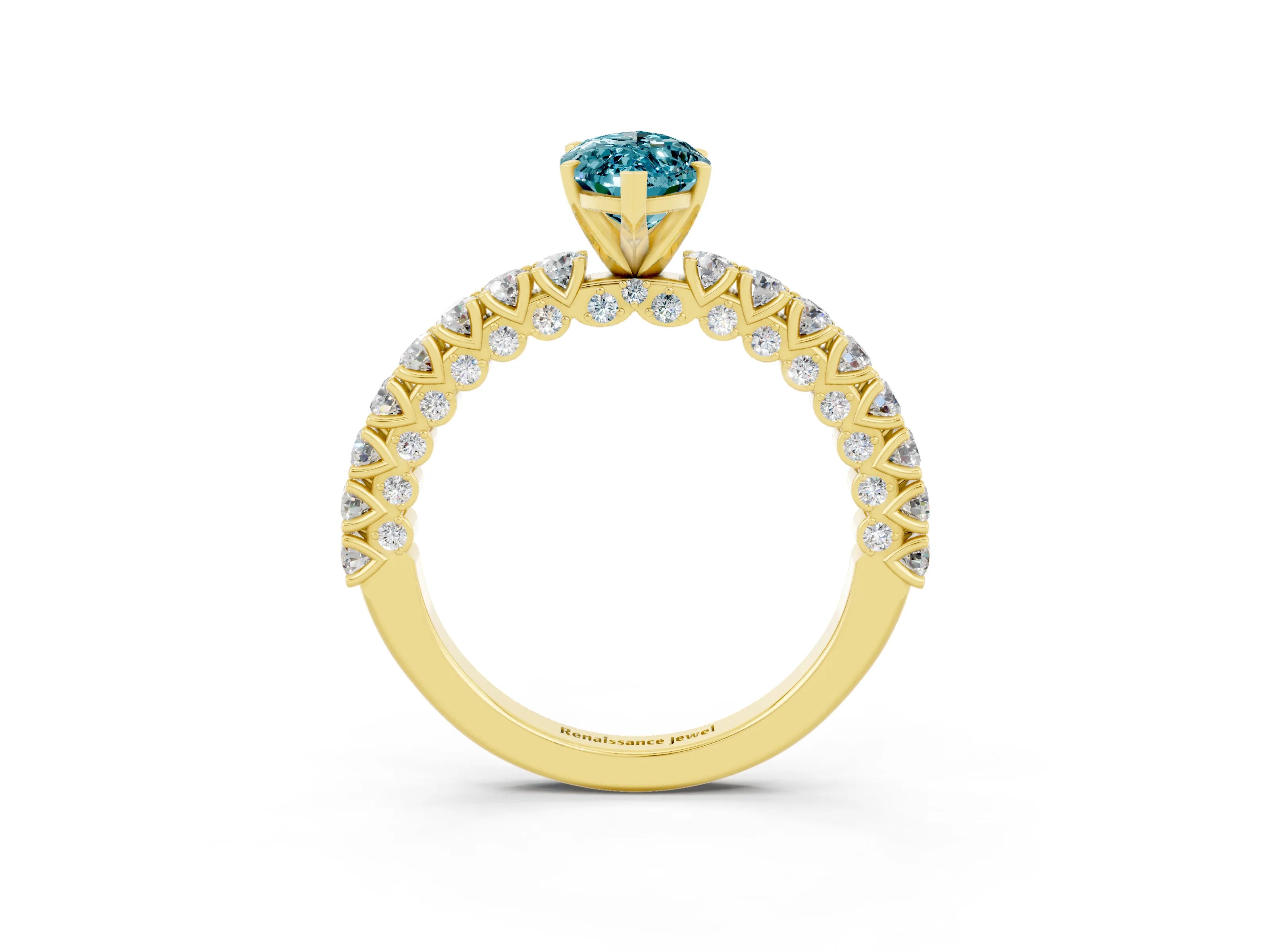 Yellow gold Marquise Cut Diamond Pavé Band Solitaire Ring with Prong Setting_3