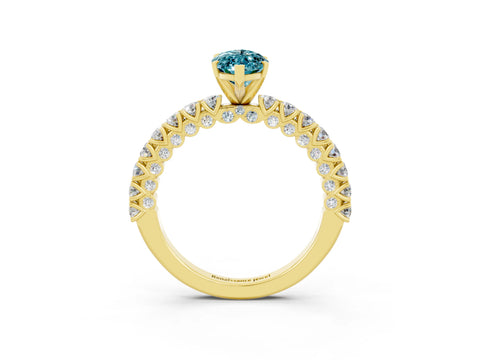 Yellow gold Marquise Cut Diamond Pavé Band Solitaire Ring with Prong Setting_3