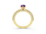 Yellow gold Marquise Cut Diamond Pavé Band Solitaire Ring with Prong Setting_3