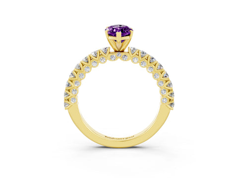 Yellow gold Marquise Cut Diamond Pavé Band Solitaire Ring with Prong Setting_3