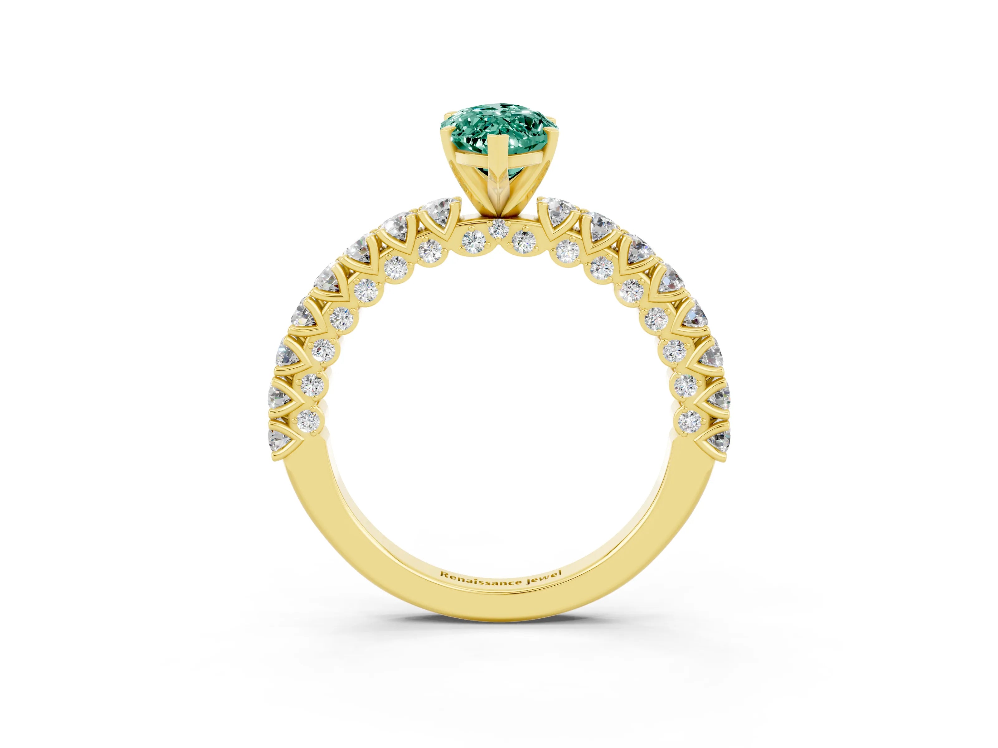 Yellow gold Marquise Cut Diamond Pavé Band Solitaire Ring with Prong Setting_3