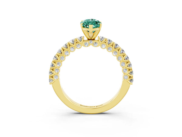Yellow gold Marquise Cut Diamond Pavé Band Solitaire Ring with Prong Setting