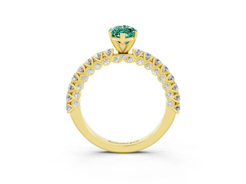 Yellow gold Marquise Cut Diamond Pavé Band Solitaire Ring with Prong Setting_3
