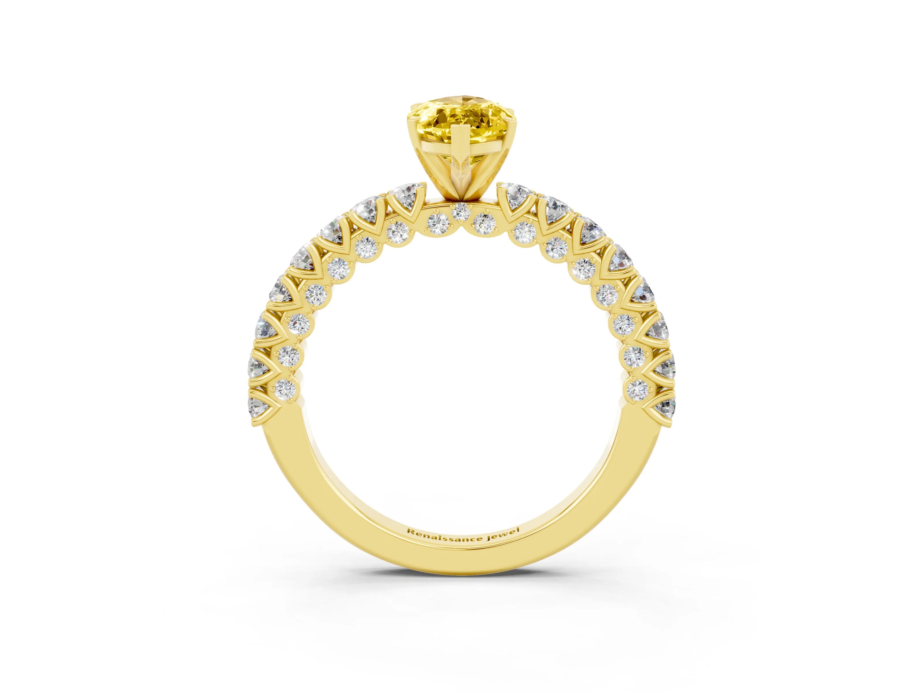 Yellow gold Marquise Cut Diamond Pavé Band Solitaire Ring with Prong Setting_3