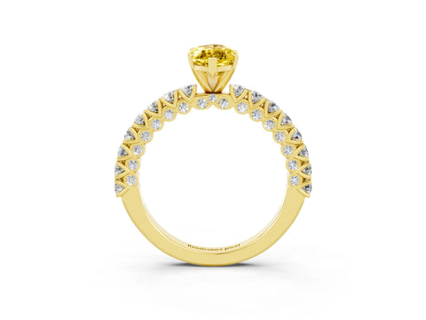 Yellow gold Marquise Cut Diamond Pavé Band Solitaire Ring with Prong Setting_3