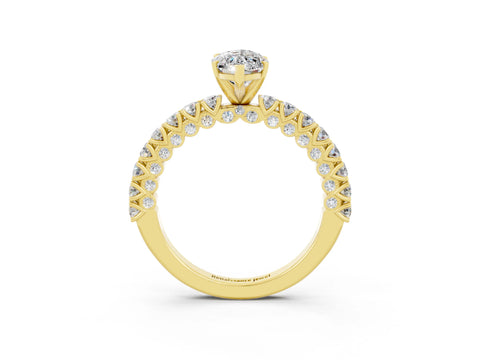 Yellow gold Marquise Cut Diamond Pavé Band Solitaire Ring with Prong Setting_3
