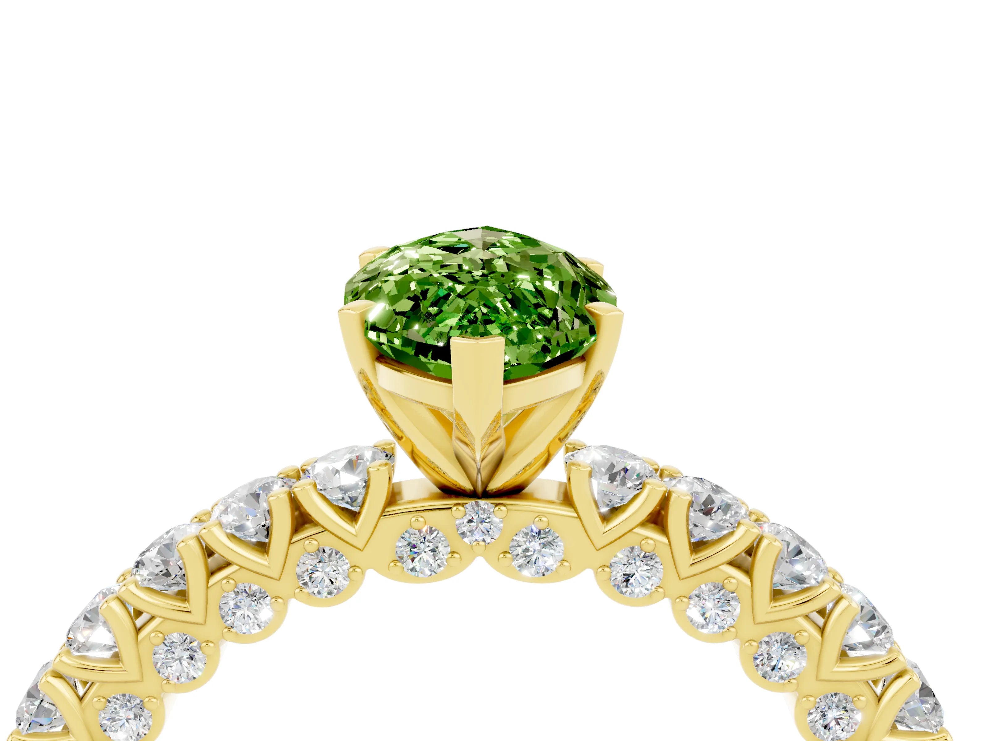 Yellow gold Marquise Cut Diamond Pavé Band Solitaire Ring with Prong Setting_4