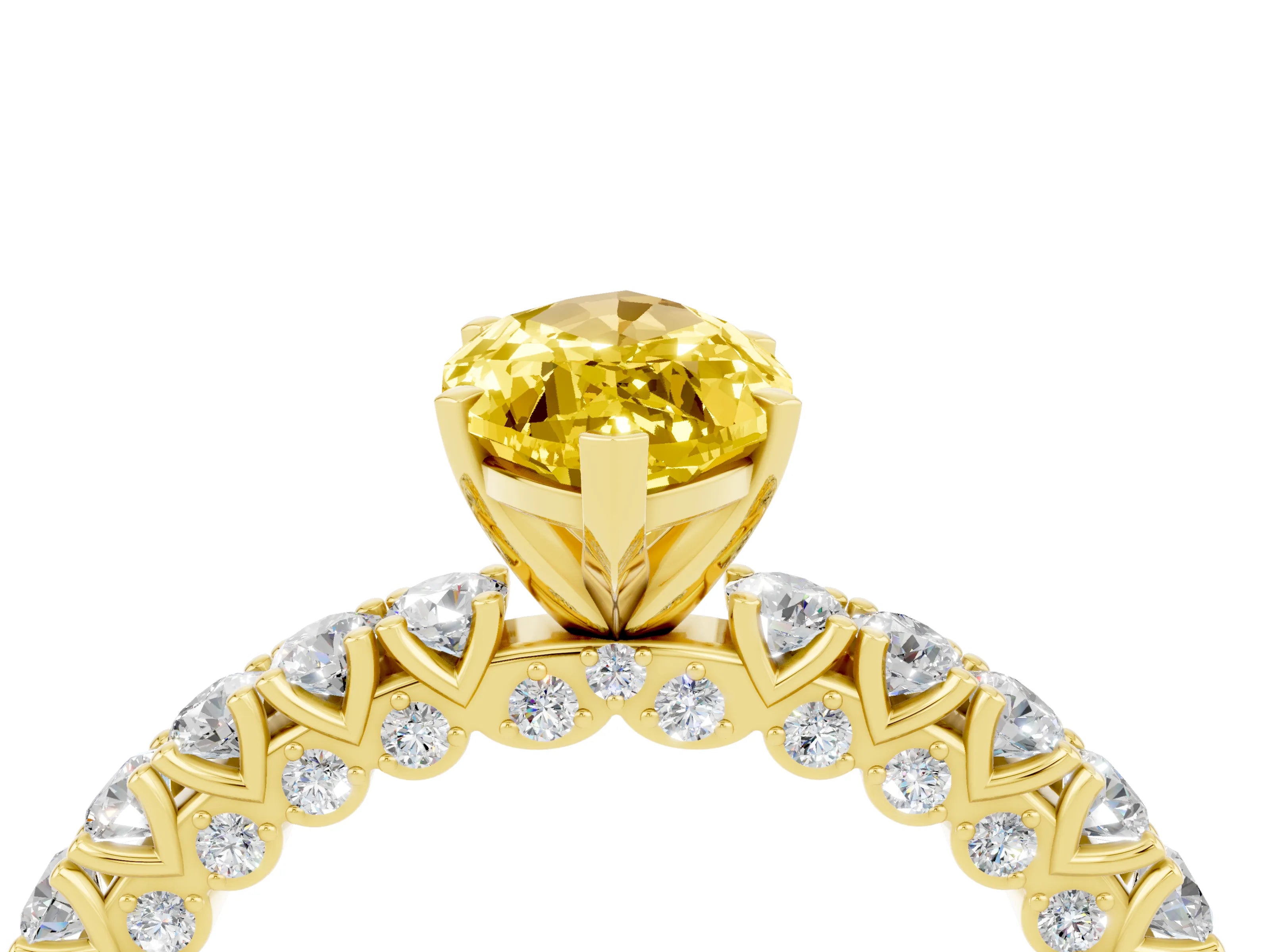 Yellow gold Marquise Cut Diamond Pavé Band Solitaire Ring with Prong Setting_4