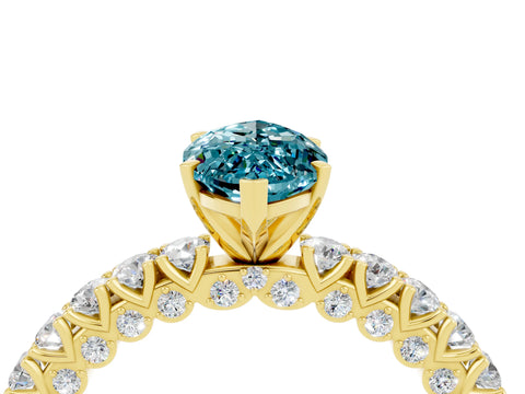 Yellow gold Marquise Cut Diamond Pavé Band Solitaire Ring with Prong Setting_4