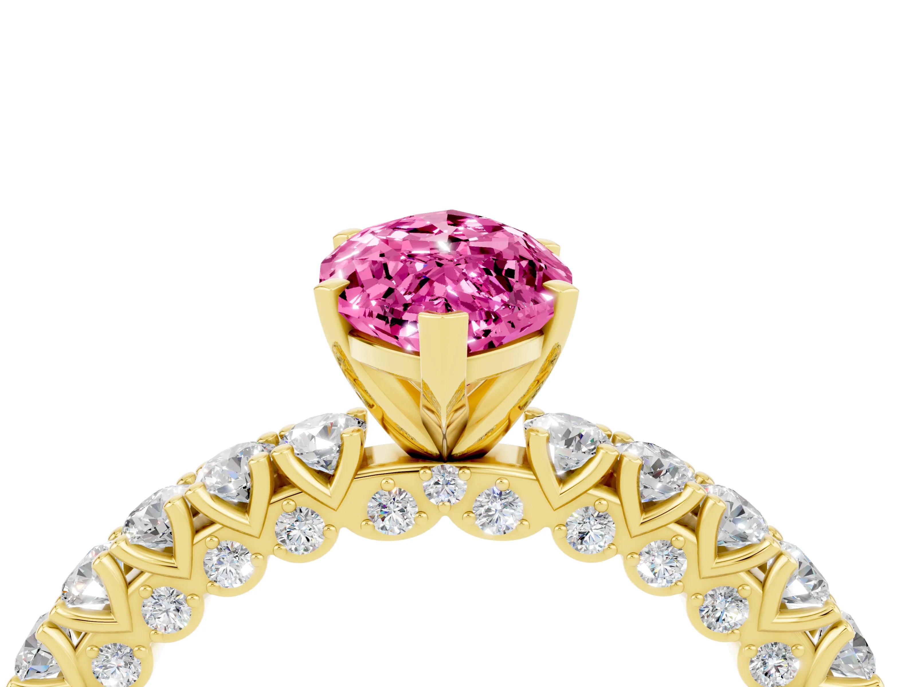 Yellow gold Marquise Cut Diamond Pavé Band Solitaire Ring with Prong Setting_4