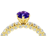 Yellow gold Marquise Cut Diamond Pavé Band Solitaire Ring with Prong Setting_4