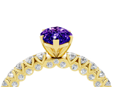 Yellow gold Marquise Cut Diamond Pavé Band Solitaire Ring with Prong Setting_4