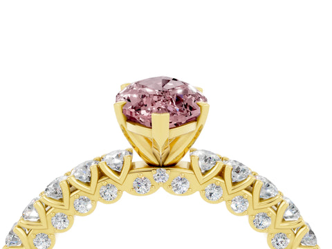 Yellow gold Marquise Cut Diamond Pavé Band Solitaire Ring with Prong Setting_4
