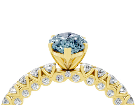 Yellow gold Marquise Cut Diamond Pavé Band Solitaire Ring with Prong Setting_4