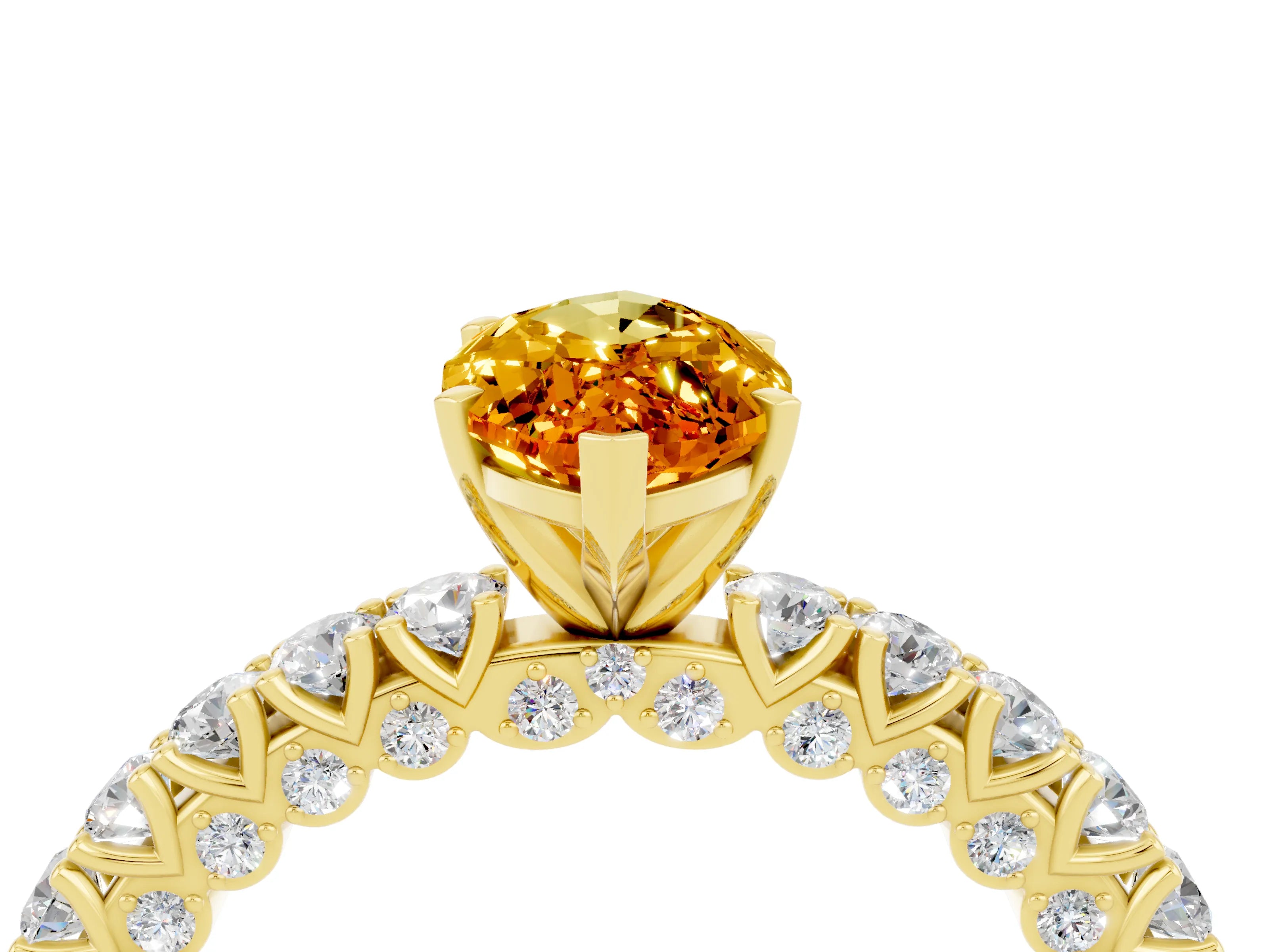 Yellow gold Marquise Cut Diamond Pavé Band Solitaire Ring with Prong Setting_4