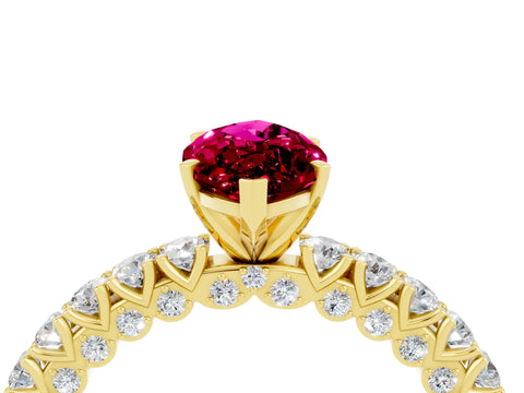 Yellow gold Marquise Cut Diamond Pavé Band Solitaire Ring with Prong Setting_4