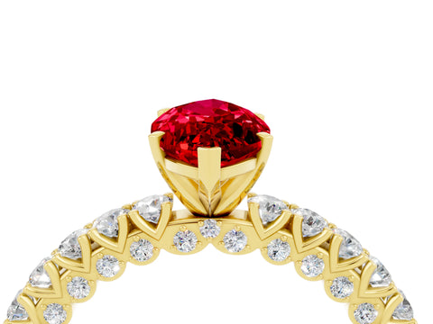 Yellow gold Marquise Cut Diamond Pavé Band Solitaire Ring with Prong Setting_4