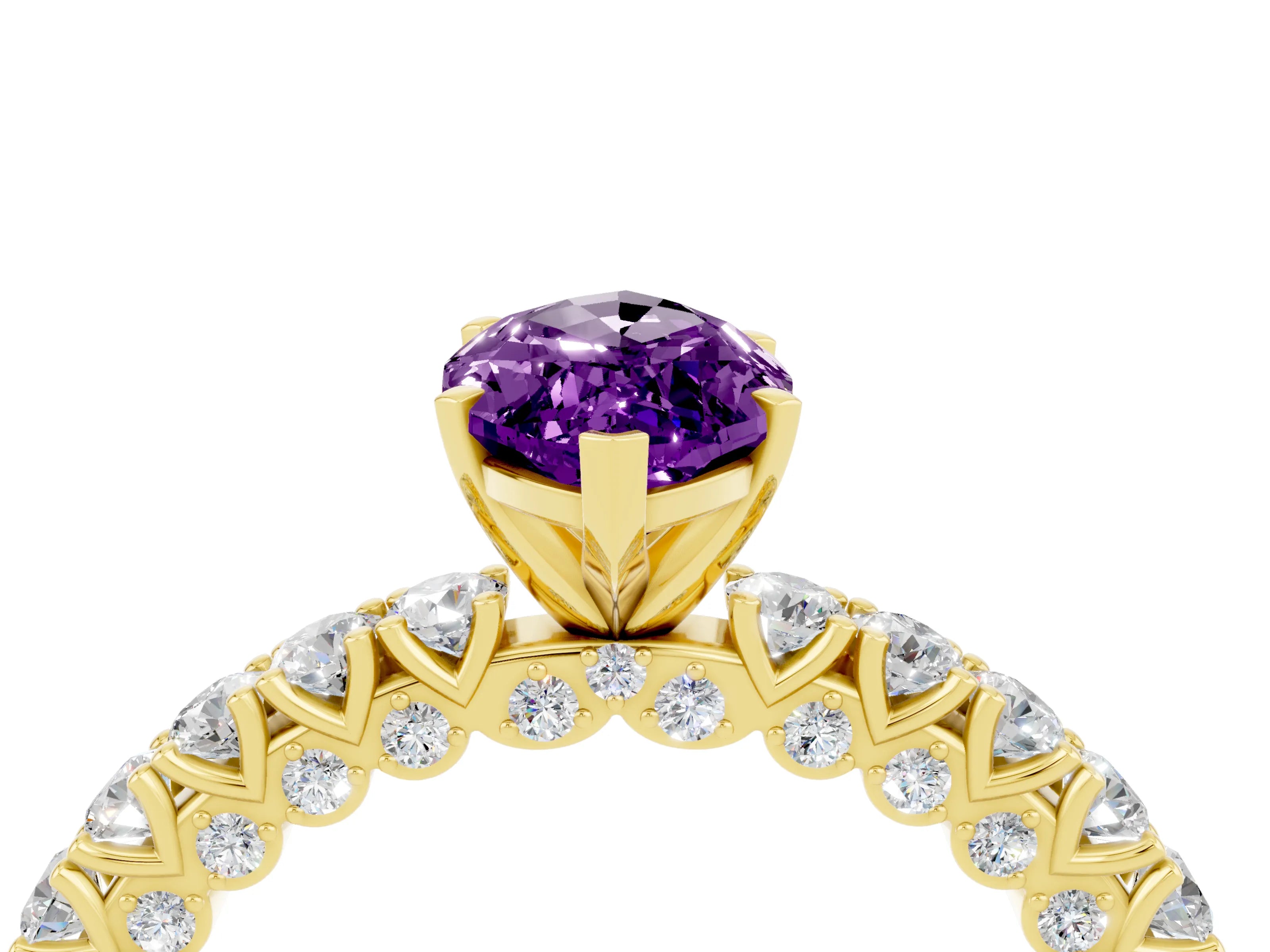 Yellow gold Marquise Cut Diamond Pavé Band Solitaire Ring with Prong Setting_4