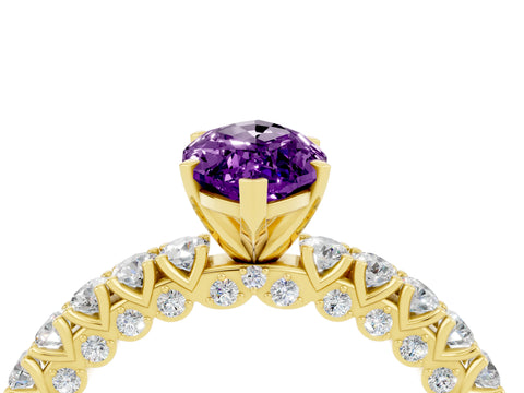 Yellow gold Marquise Cut Diamond Pavé Band Solitaire Ring with Prong Setting_4