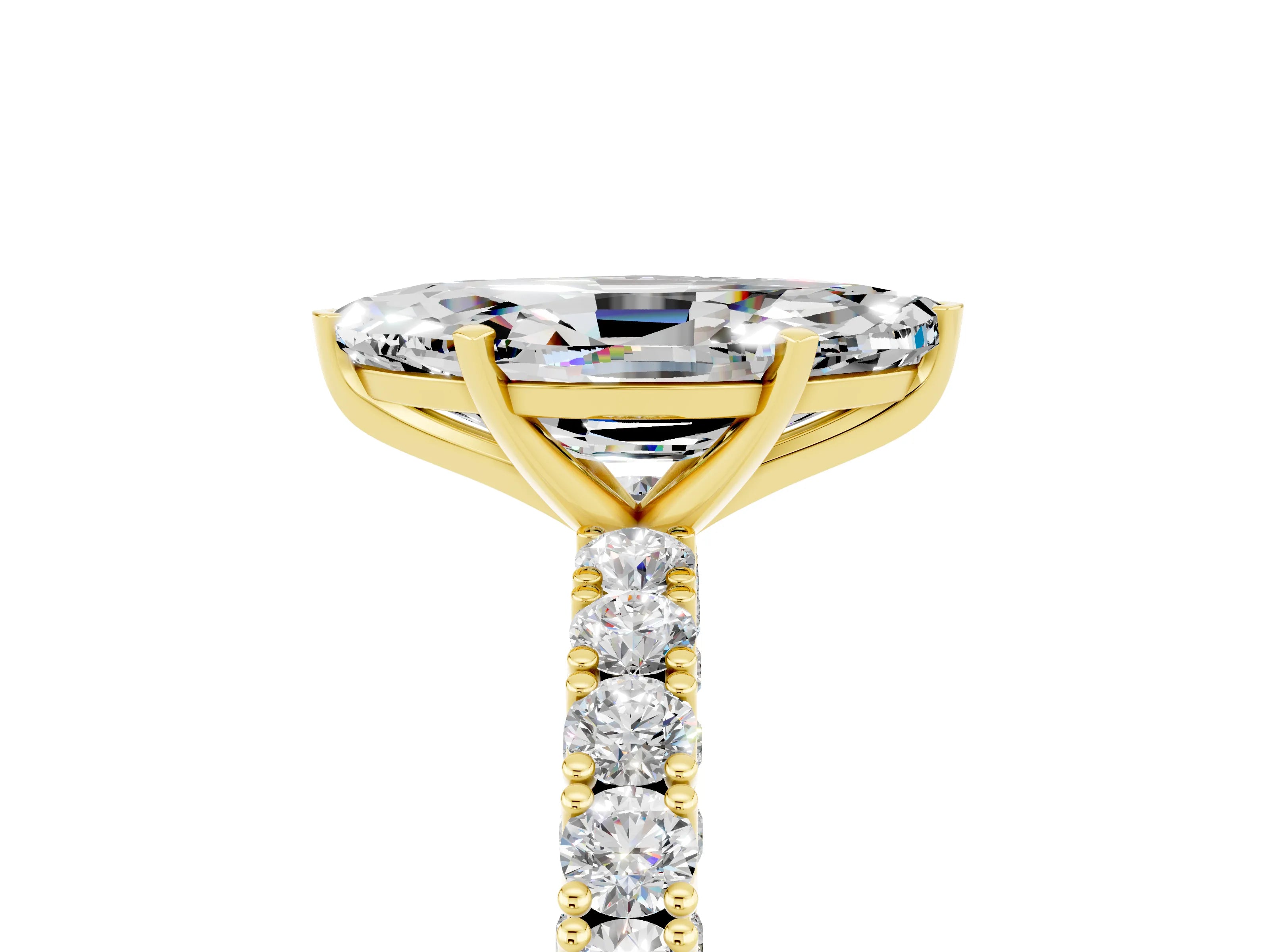 Yellow gold Marquise Cut Diamond Pavé Band Solitaire Ring with Prong Setting_5