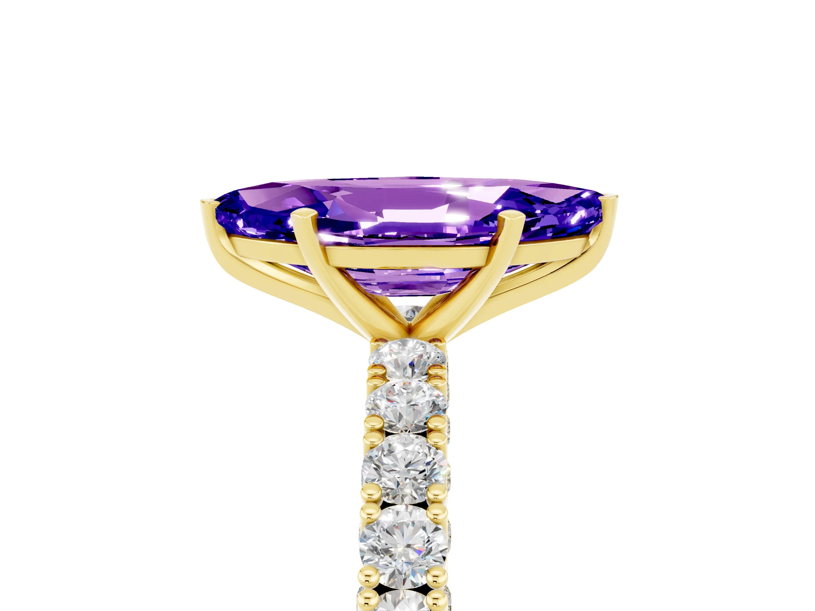 Yellow gold Marquise Cut Diamond Pavé Band Solitaire Ring with Prong Setting_5