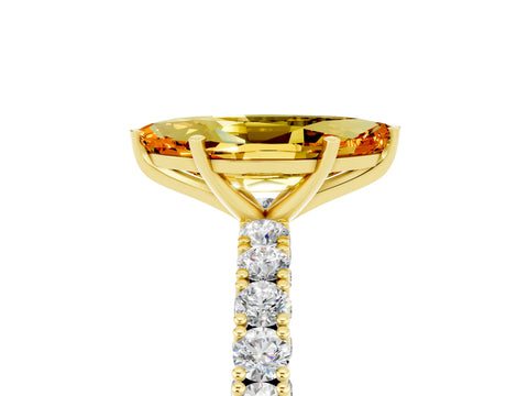 Yellow gold Marquise Cut Diamond Pavé Band Solitaire Ring with Prong Setting_5