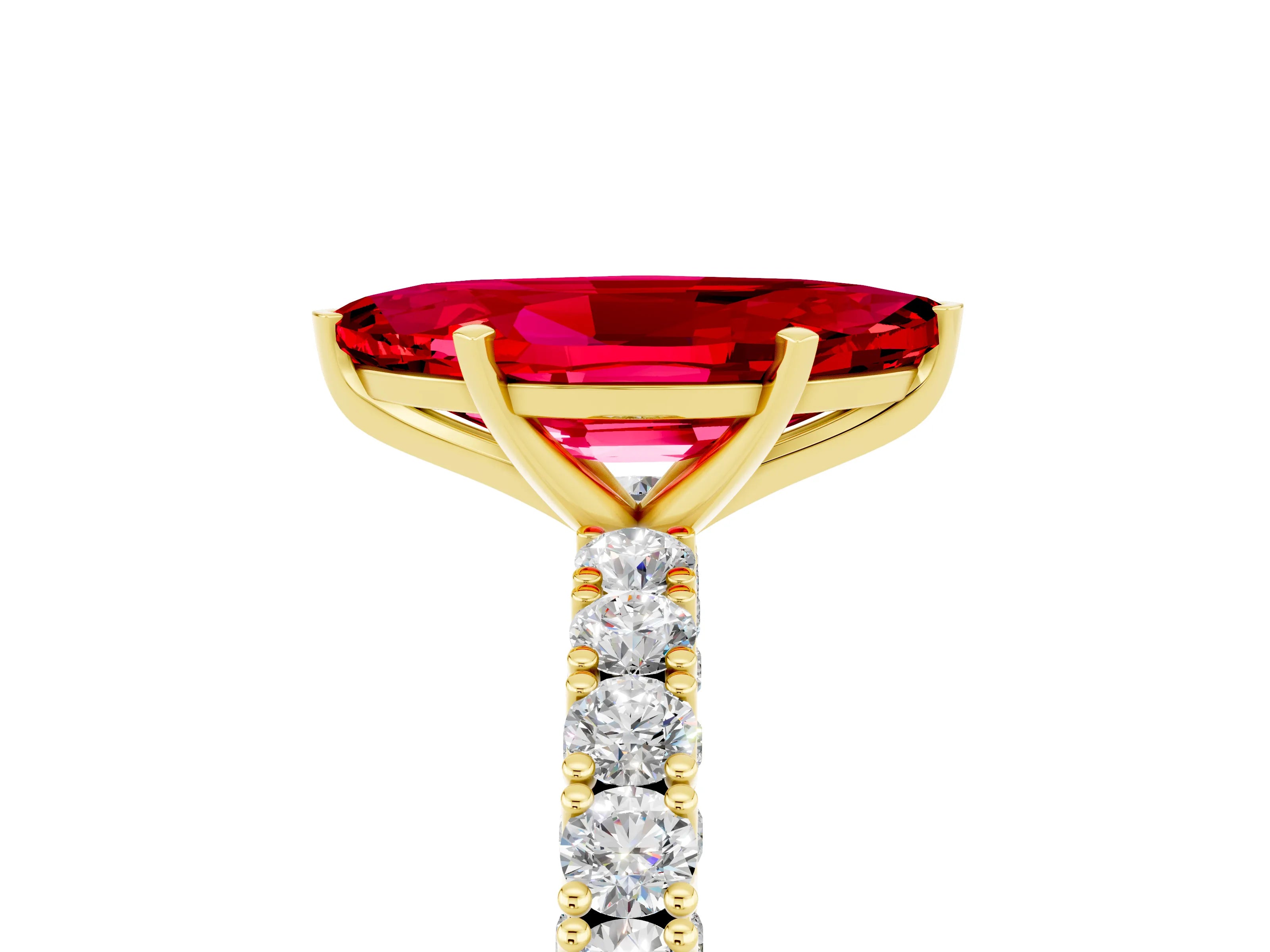 Yellow gold Marquise Cut Diamond Pavé Band Solitaire Ring with Prong Setting_5