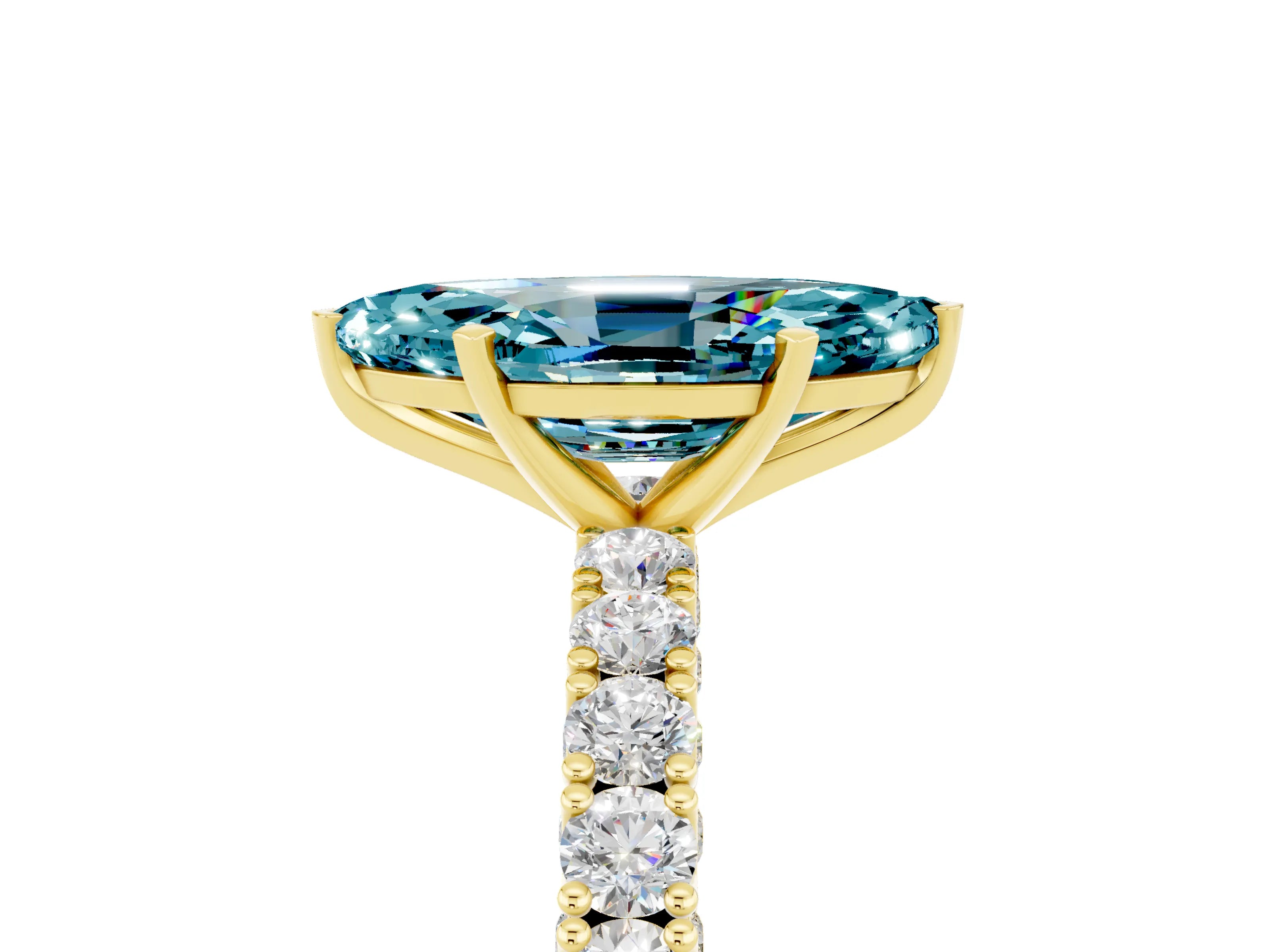 Yellow gold Marquise Cut Diamond Pavé Band Solitaire Ring with Prong Setting_5