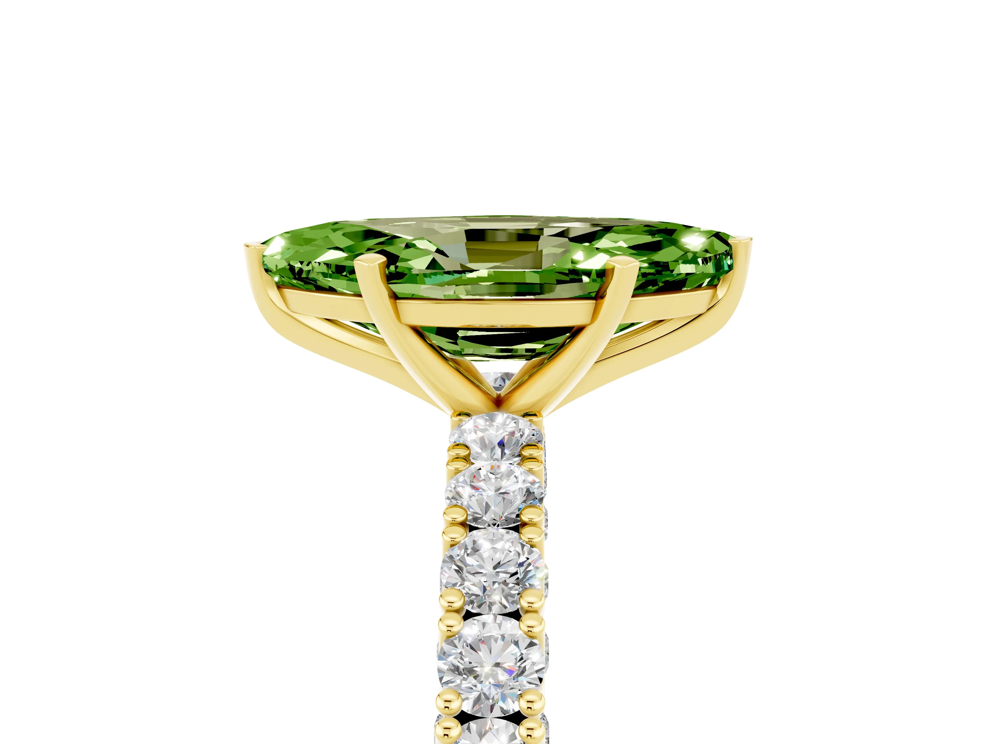 Yellow gold Marquise Cut Diamond Pavé Band Solitaire Ring with Prong Setting_5