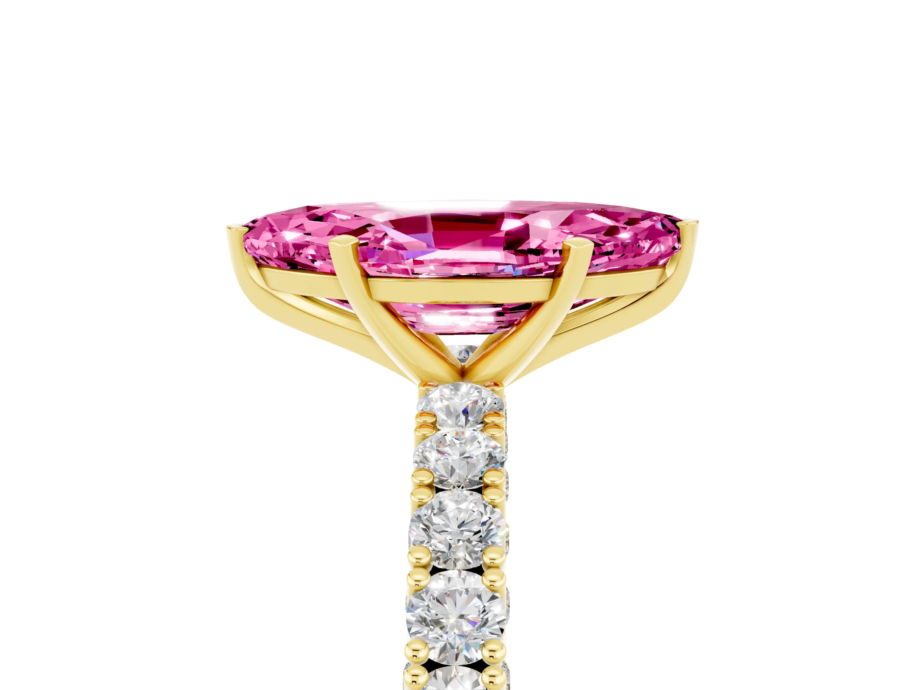 Yellow gold Marquise Cut Diamond Pavé Band Solitaire Ring with Prong Setting_5