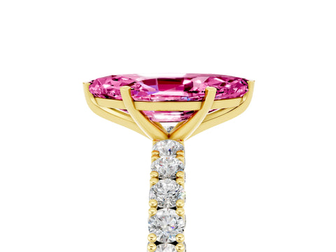 Yellow gold Marquise Cut Diamond Pavé Band Solitaire Ring with Prong Setting_5