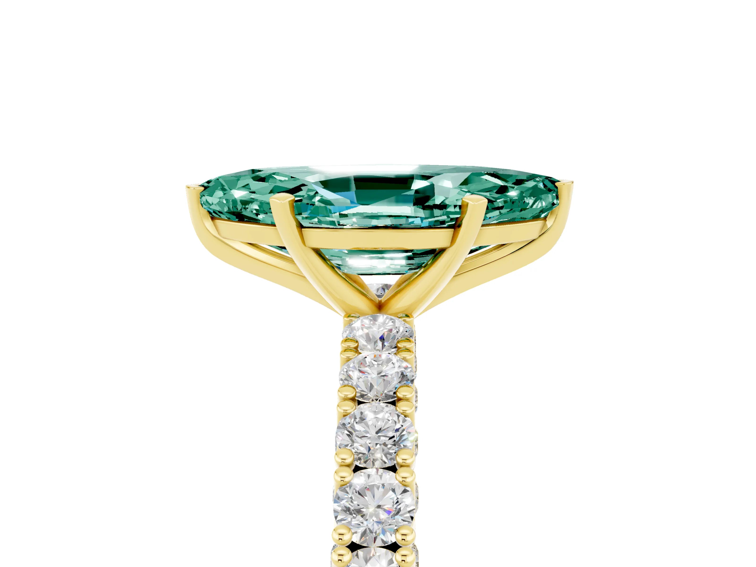 Yellow gold Marquise Cut Diamond Pavé Band Solitaire Ring with Prong Setting_5