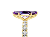 Yellow gold Marquise Cut Diamond Pavé Band Solitaire Ring with Prong Setting_5