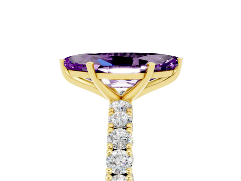 Yellow gold Marquise Cut Diamond Pavé Band Solitaire Ring with Prong Setting_5