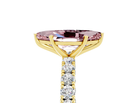 Yellow gold Marquise Cut Diamond Pavé Band Solitaire Ring with Prong Setting_5
