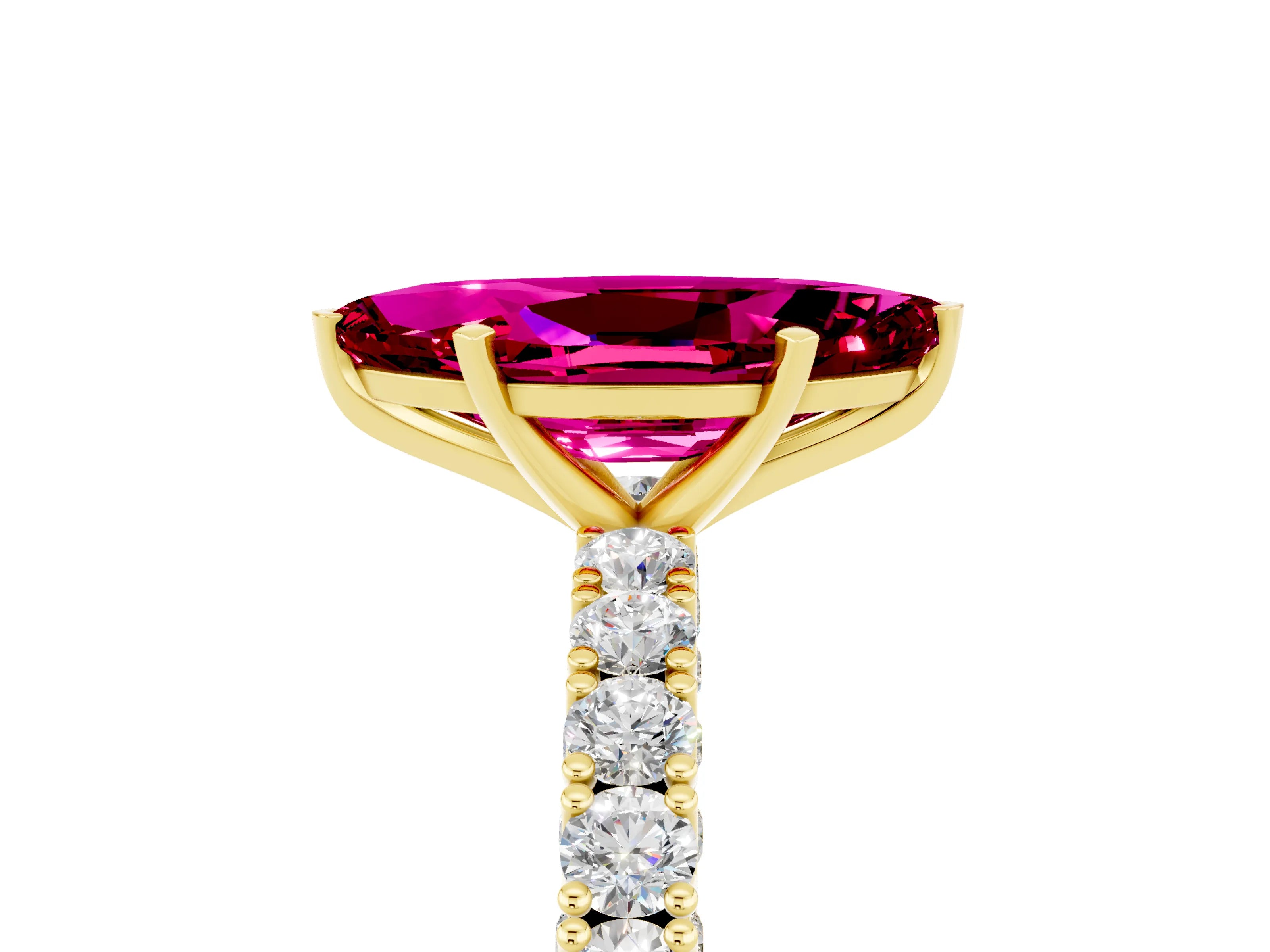 Yellow gold Marquise Cut Diamond Pavé Band Solitaire Ring with Prong Setting_5