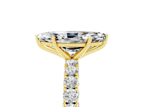 Yellow gold Marquise Cut Diamond Pavé Band Solitaire Ring with Prong Setting_5