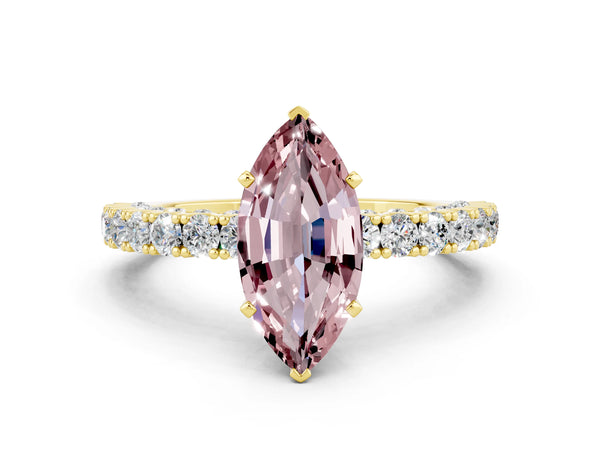 Yellow gold Marquise Cut Diamond Pavé Band Solitaire Ring with Prong Setting