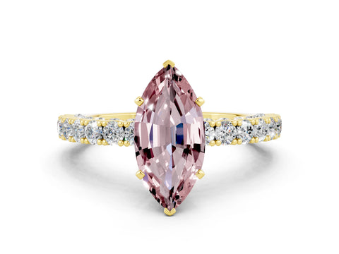 Yellow gold Marquise Cut Diamond Pavé Band Solitaire Ring with Prong Setting