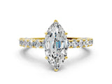 Yellow gold Marquise Cut Diamond Pavé Band Solitaire Ring with Prong Setting_85