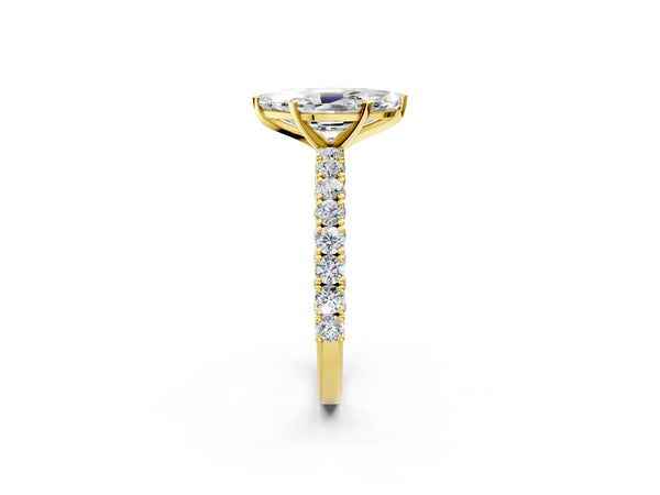 Yellow Gold Marquise Solitaire Engagement Ring Setting with Two-Row Round Accent Band