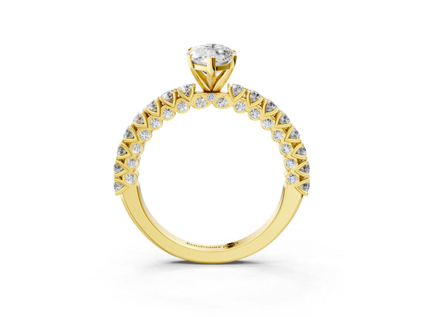 Yellow Gold Marquise Solitaire Engagement Ring Setting with Two-Row Round Accent Band