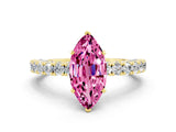 Yellow gold Marquise Cut Diamond Pavé Band Solitaire Ring with Prong Setting
