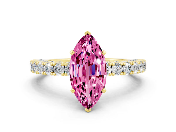 Yellow gold Marquise Cut Diamond Pavé Band Solitaire Ring with Prong Setting