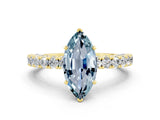 Yellow gold Marquise Cut Diamond Pavé Band Solitaire Ring with Prong Setting