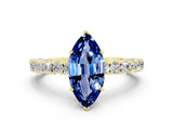 Yellow gold Marquise Cut Diamond Pavé Band Solitaire Ring with Prong Setting