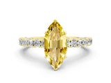 Yellow gold Marquise Cut Diamond Pavé Band Solitaire Ring with Prong Setting