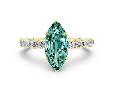 Yellow gold Marquise Cut Diamond Pavé Band Solitaire Ring with Prong Setting